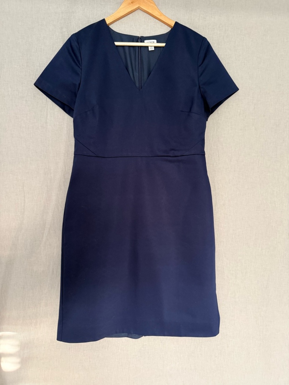 J.Crew Navy Structured Sheath Dress | Minimalist V-Neck | Fully Lined | Classic - Picture 3 of 10